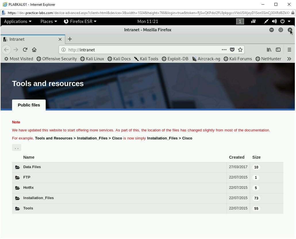 Figure 2.21 Screenshot of PLABKALI01