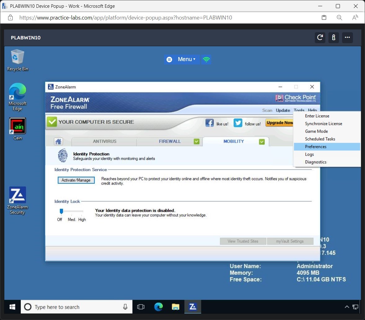 Figure 1.22 Screenshot of PLABWIN10