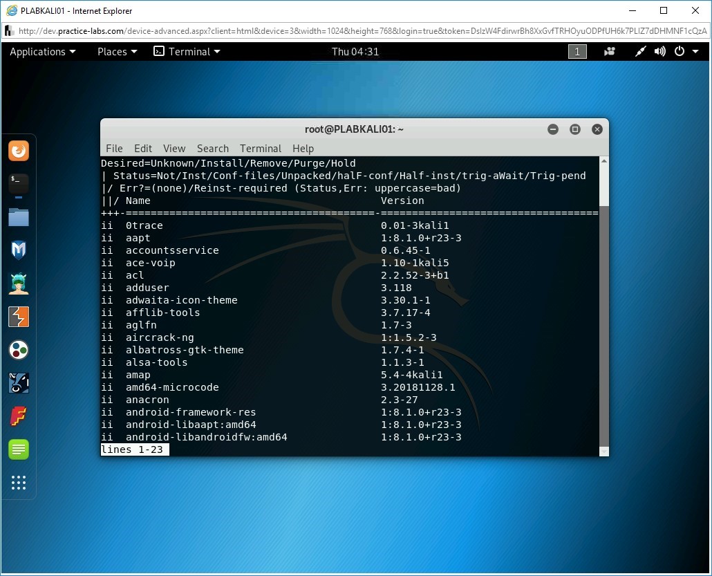 Figure 2.31 Screenshot of PLABKALI01