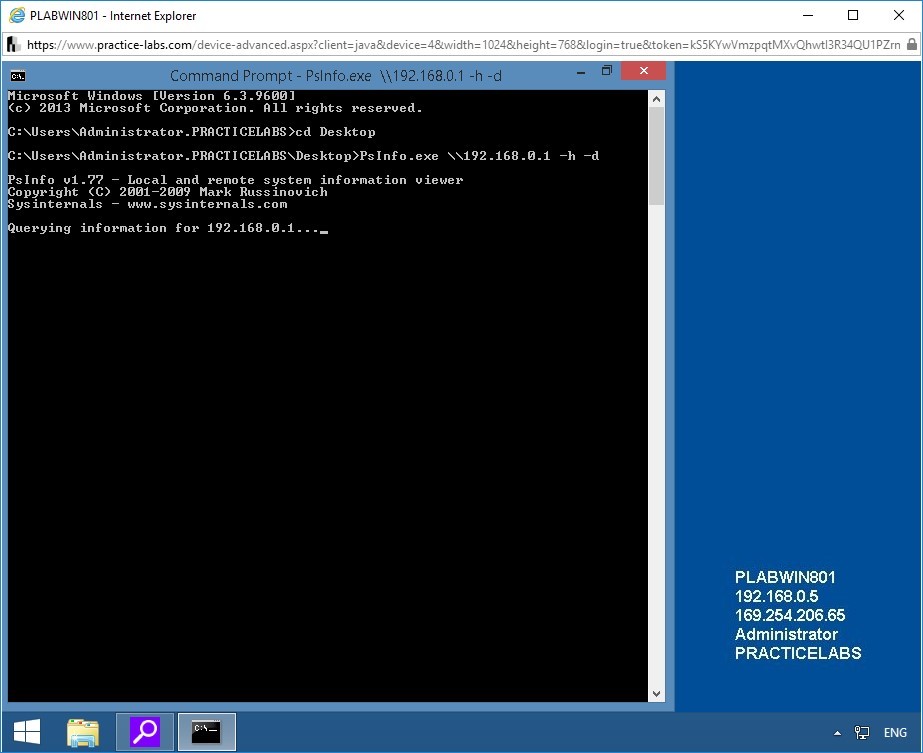 Figure 2.6 Screenshot of the Command Prompt window on PLABWIN801
