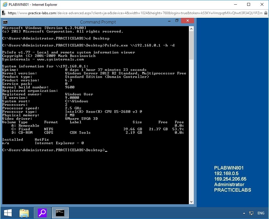 Figure 2.7 Screenshot of the Command Prompt window on PLABWIN801