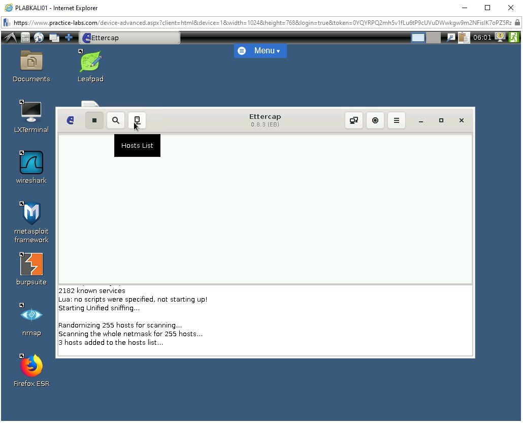 Figure 1.10 Screenshot of ettercap window