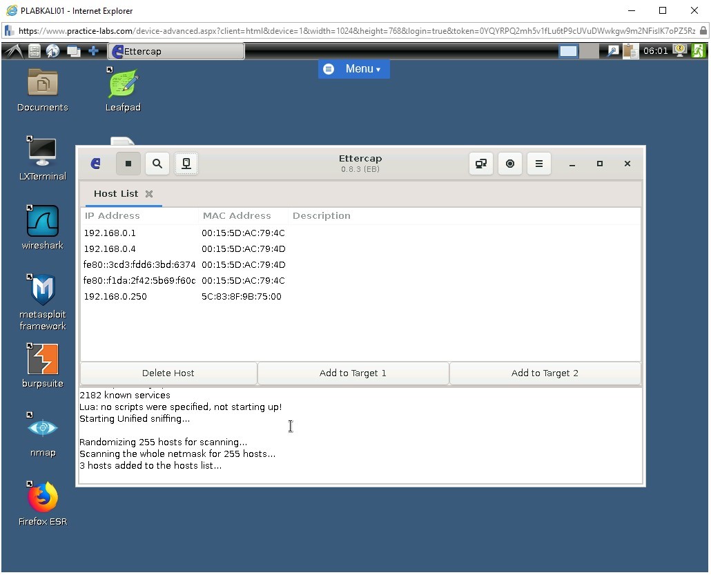 Figure 1.11 Screenshot of ettercap window