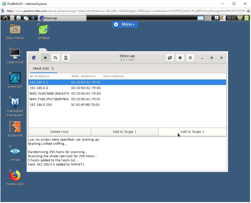 Figure 1.13 Screenshot of ettercap window