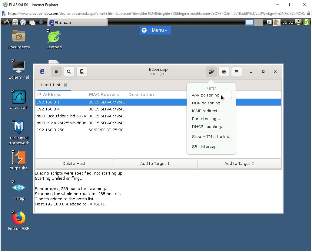 Figure 1.14 Screenshot of ettercap window