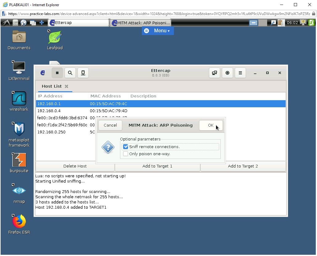Figure 1.15 Screenshot of ettercap window