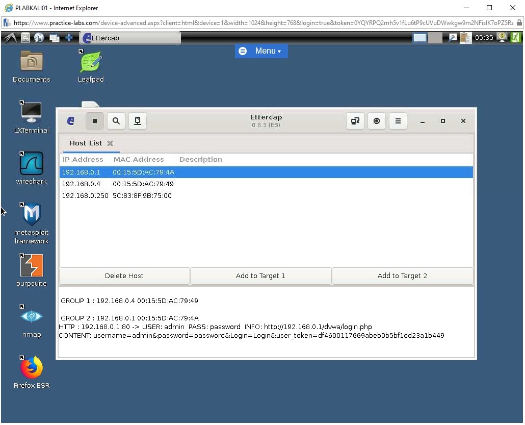 Figure 1.20 Screenshot of ettercap window