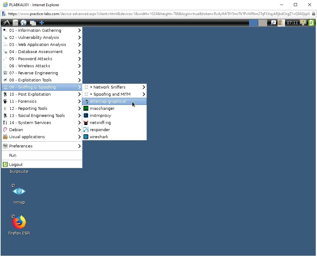 Figure 1.4 Screenshot of PLABKALI01 device