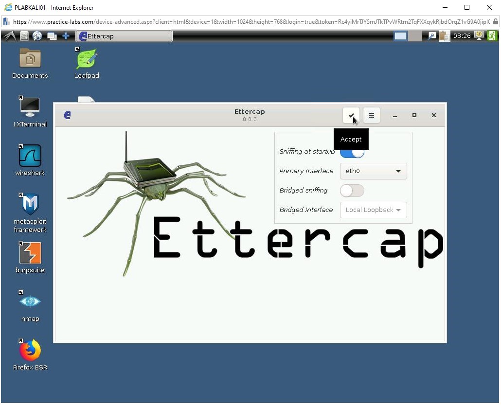 Figure 1.6 Screenshot of ettercap window