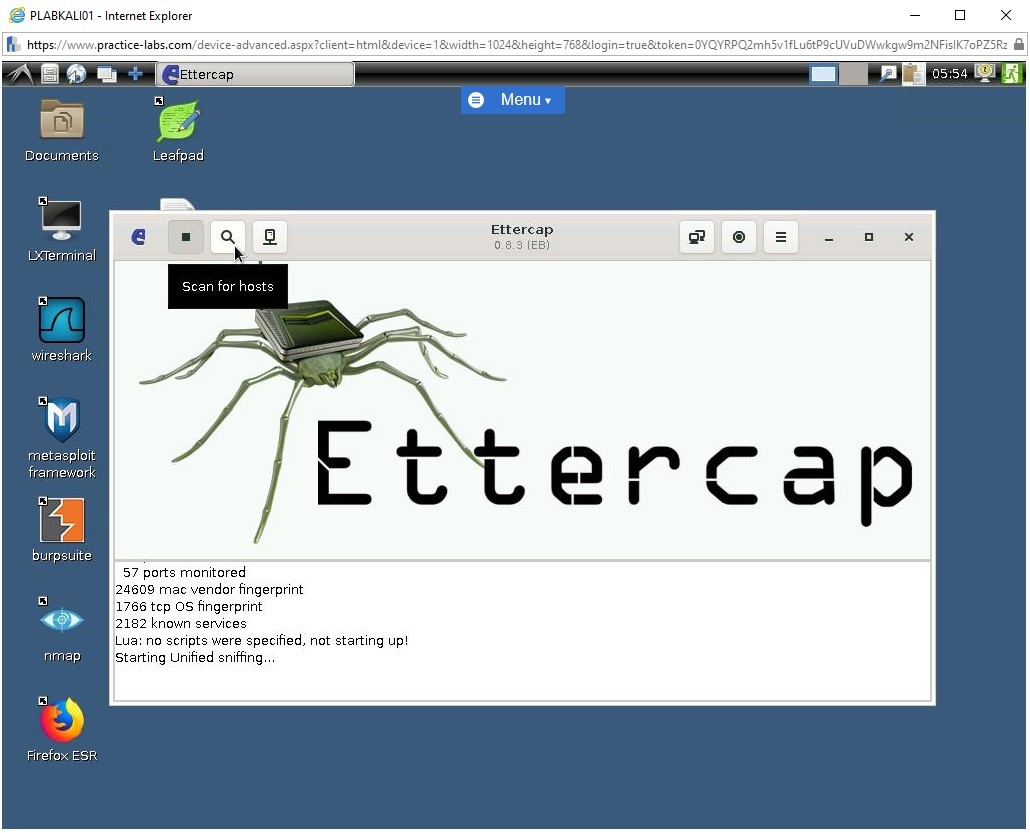 Figure 1.7 Screenshot of ettercap window