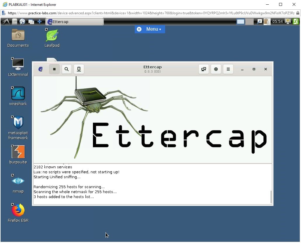 Figure 1.9 Screenshot of ettercap window