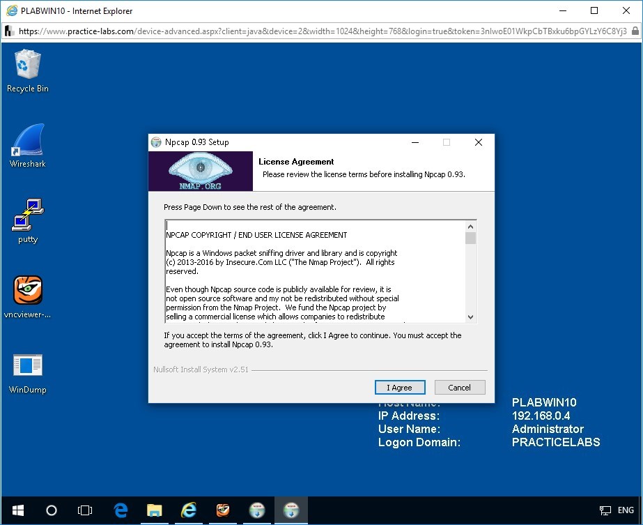 Figure 1.12 Screenshot of Npcap 0.93Setup on PLABWIN10 device