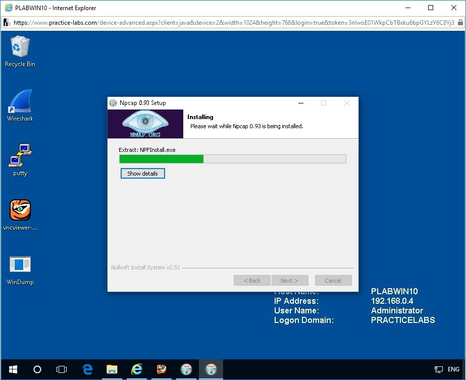 Figure 1.14 Screenshot of Npcap 0.93Setup on PLABWIN10 device
