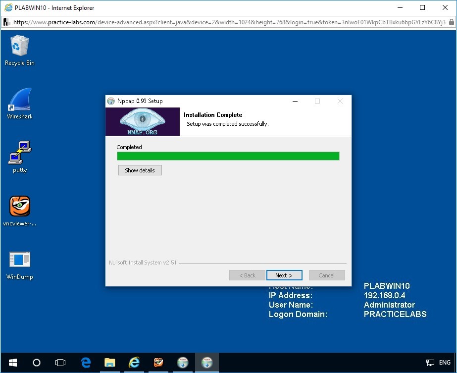 Figure 1.15 Screenshot of Npcap 0.93 Setup on PLABWIN10 device