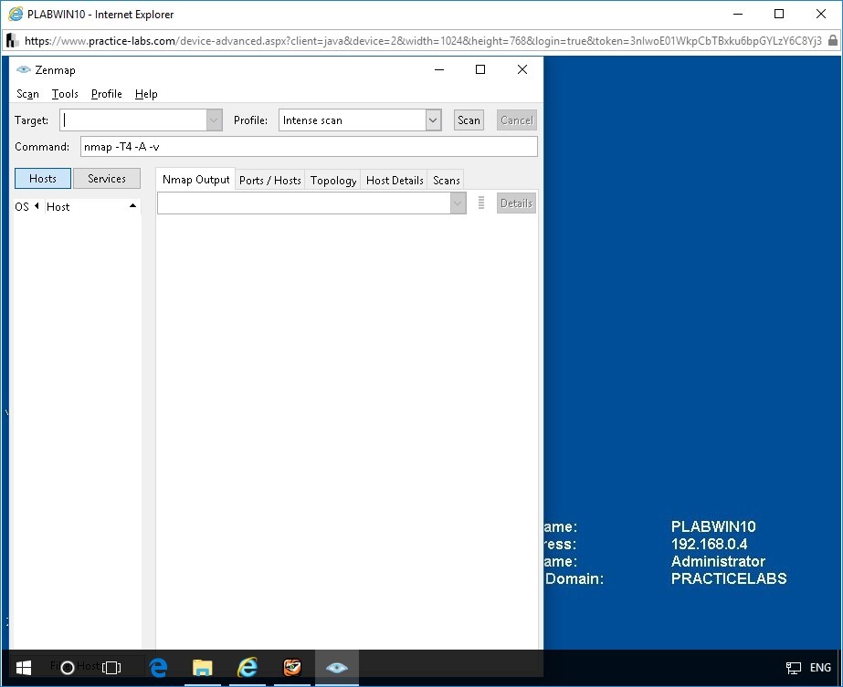Figure 1.20 Screenshot of Zenmap GUI on PLABWIN10 device