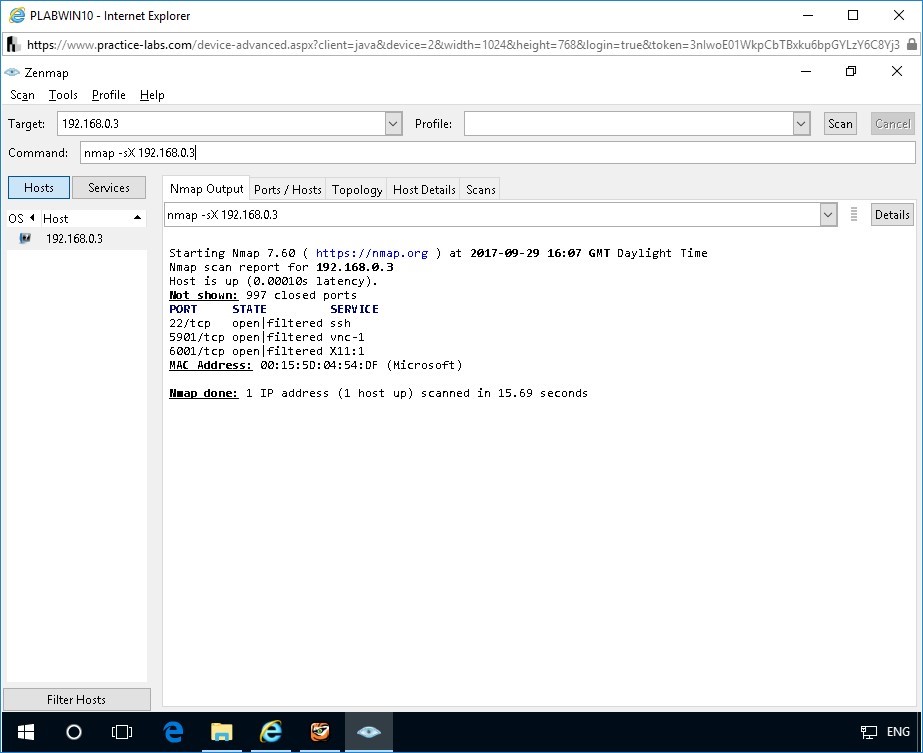 Figure 1.21 Screenshot of Zenmap GUI on PLABWIN10 device