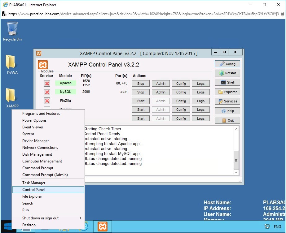 Figure 2.3 Screenshot of PLABSA01 device