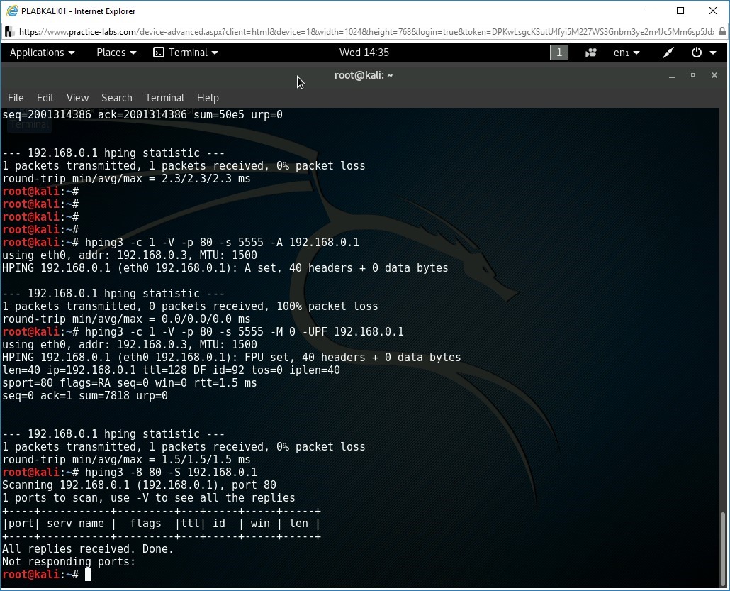 Figure 2.11 Screenshot of Kali Linux root terminal on PLABWIN10 device