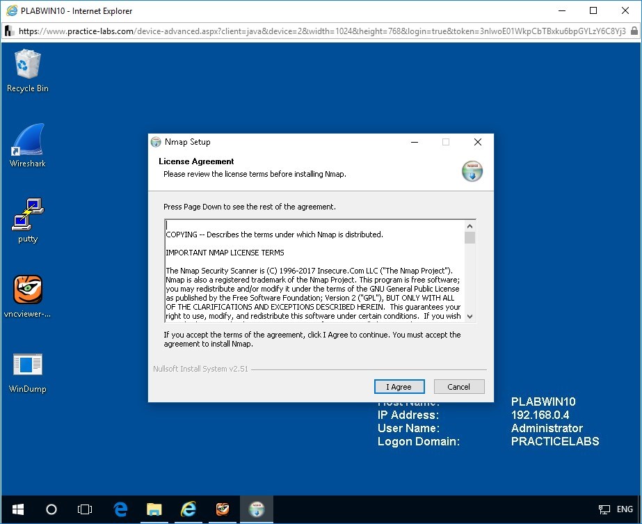 Figure 1.9 Screenshot of Nmap Setup on PLABWIN10 device