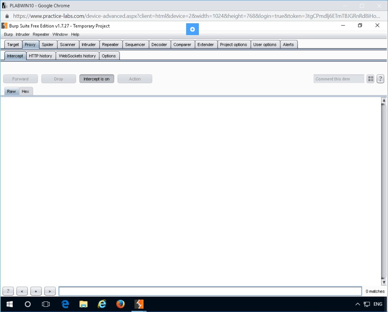 Figure 1.13 Screenshot of Burp Suite Free Edition v1.7.27 - Temporary Project window on device PLABWIN10
