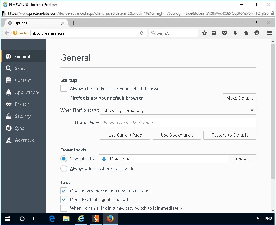 Figure 1.16 Screenshot of the General tab in the Options page on Mozilla Firefox window