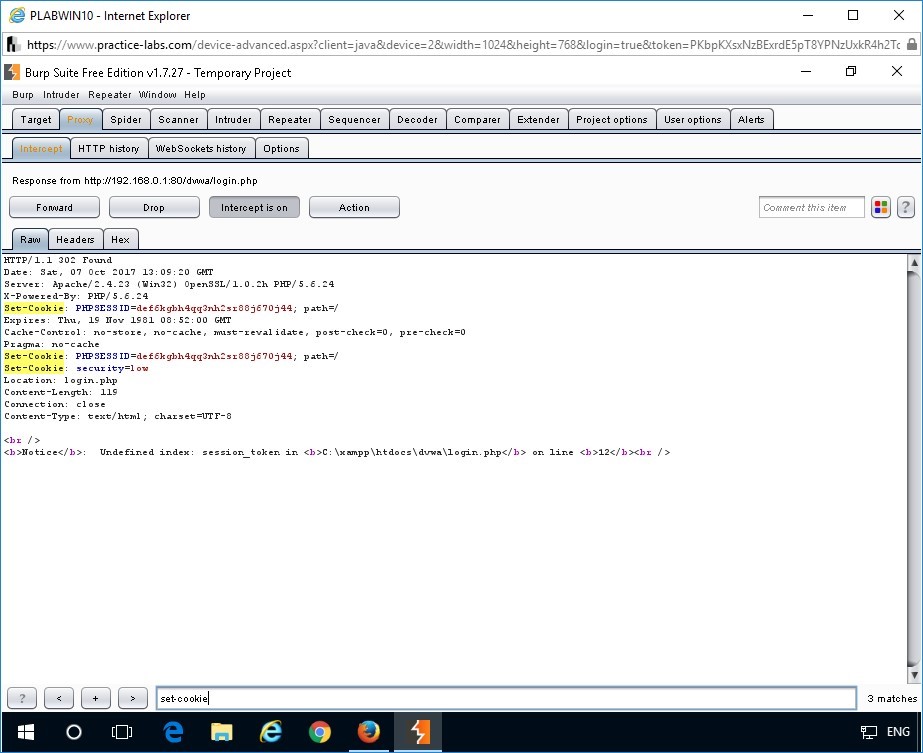 Figure 1.21 Screenshot of Screenshot of Burp Suite Free Edition v1.7.27 - Temporary Project window