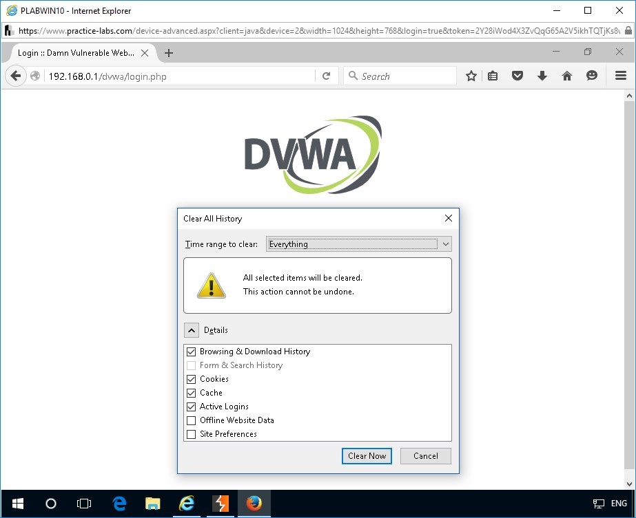Figure 1.22 Screenshot of Clear All History dialog box on Mozilla Firefox window