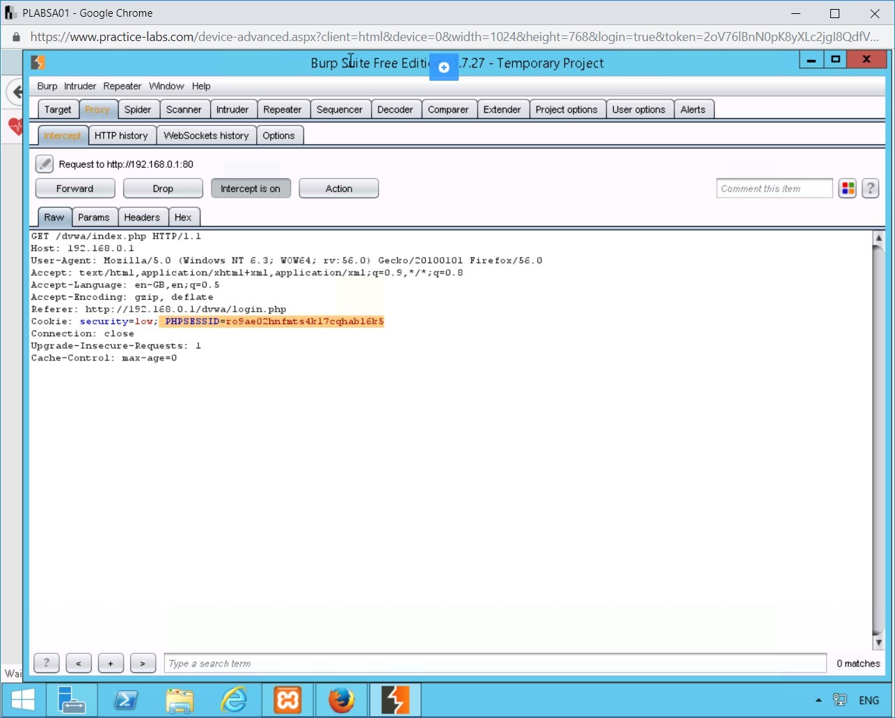 Figure 1.27 Screenshot of Burp Suite Free Edition v1.7.27 - Temporary Project window on PLABSA01 device
