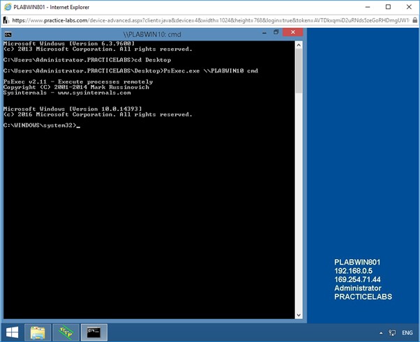 Figure 1.20 Screenshot of the remote command shell of PLABWIN10 on PLABWIN801