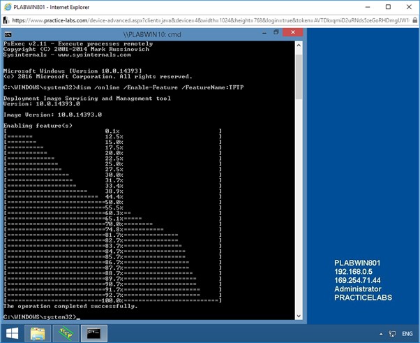 Figure 1.22 Screenshot of the remote command shell of PLABWIN10 on PLABWIN801