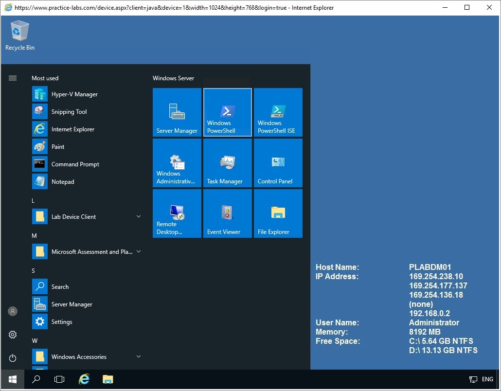 Figure 1.6 Screenshot of the PLABDM01 desktop
