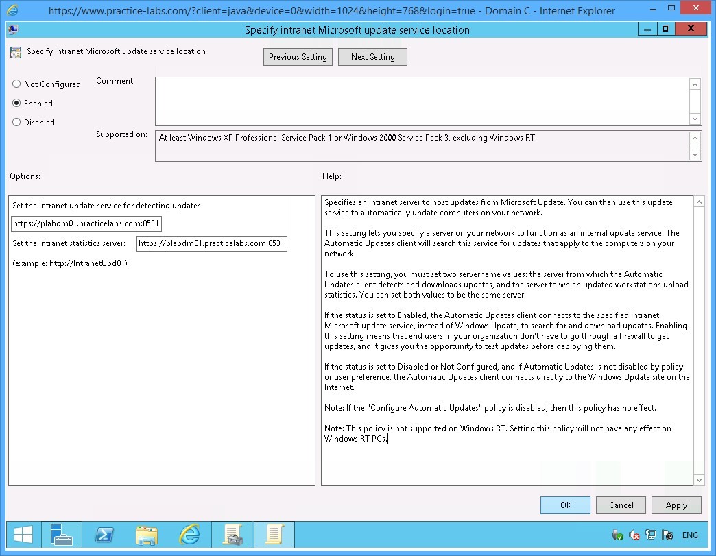 Figure 3.16 Screenshot of the PLABDC01 desktop